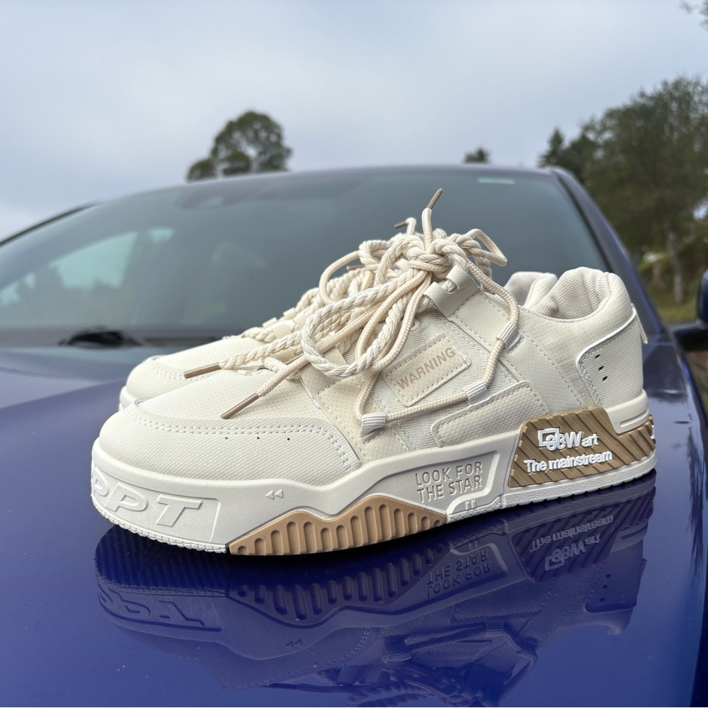 Trendy Cream Streetwear Sneakers | Brand New | Viral TikTok Style
